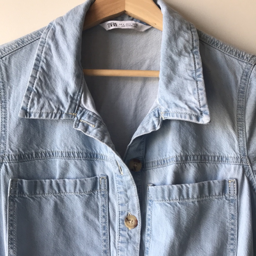 Rare Zara Light Wash Denim Jumpsuit L - Picture 6 of 13